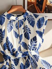 Franclia Casual Versatile Sleeveless Printed Tie-Up Blouse - Blue - View 4