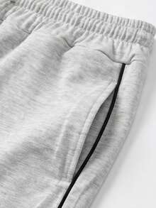 Manfinity Dauomo Black Line & Light Grey Sports Shorts For Men, Cooling Summer Beach Vacation Casual - Grey - View 3
