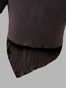 少女春夏度假休闲优雅不对称露肩上衣和修身喇叭裤针织纹理T恤套装 - 棕色 - 查看 8