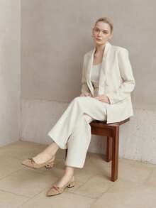 Giày cao gót hở mũi cài nút thời trang thu đông 2025 cho nữ - Màu be - Xem 4