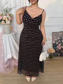 CovetEZ Đầm slip dáng rộng cổ rộng in chấm bi thanh lịch dành cho nữ cỡ lớn - Nhiều màu - Xem 6