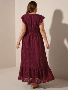 Comfylo فستان حفلة أنيق للمرأة ذات الحجم الكبير مزين بالجاكار والكشكشة على الذيل - عنابي اللون - مشاهدة 6