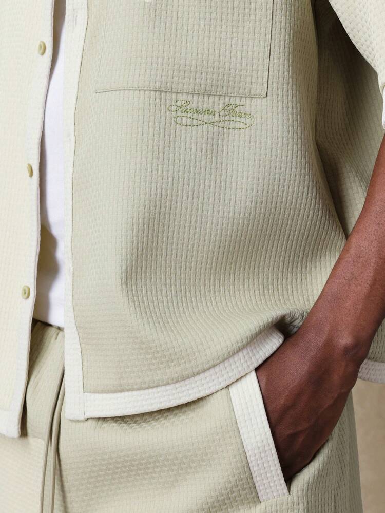 Sage Waffle Knit Shirt And Shorts Set