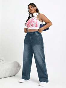 Firerie Jeans casuales de unicolor talla grande - Azul - Ver 6