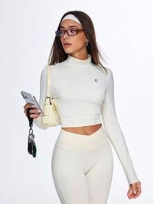 Eassivo Eassivo 女士运动上衣 新款时尚露背瑜伽长袖修身运动上衣 适合户外普拉提训练 - 米色 - 查看 14