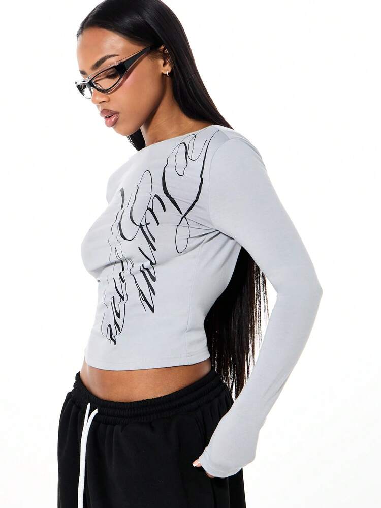 SUMWON WOMEN Cropped Long Sleeve Open Back Top