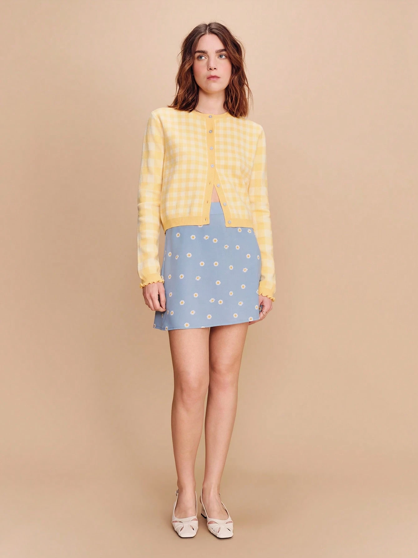 Blue Mini Skirt With Daisy Floral Print Cute Boho Spring Summer Vintage Style Sky Blue Skirt Spring Summer Floral Skirt Vacation Skirt Vacation French Style Parisian Style