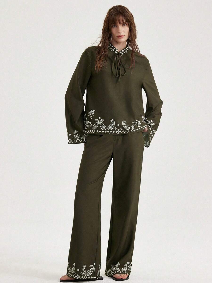 Frievida 新款优雅波西米亚风腰果花印花水洗仿女式两件套 - 彩色 - 查看 1