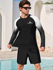 Manfinity VDAYZ Men's Ombre Long Sleeve Rash Guard And Shorts Swimsuit Set - Black - View 1