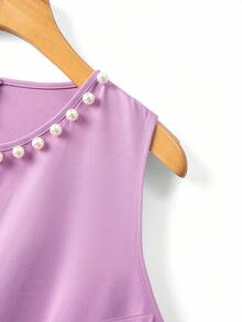 GlowEve CURVE 2 piezas Conjunto de chaqueta de cárdigan de manga larga con cuello en V y adorno de perlas en contraste, y vestido maxi con decoración de perlas en el cuello redondo, para mujer talla grande, adecuado para otoño/invierno, uso casual, oficina y fiesta - Morado - Ver 8