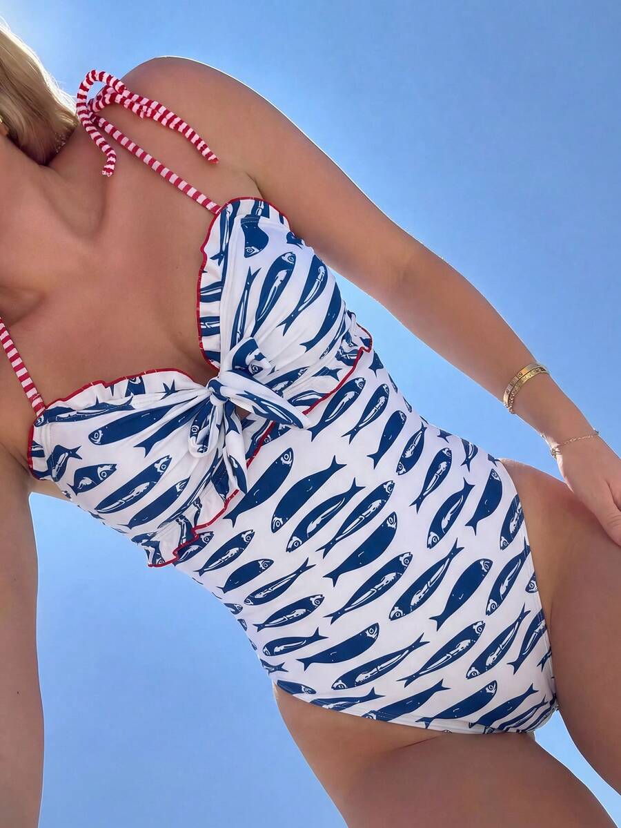 Swim Mod Đồ bơi nữ thời trang và dễ thương, váy liền thân cổ yếm xếp ly họa tiết kẻ caro chất liệu đặc biệt, thích hợp cho nghỉ dưỡng, tiệc tùng, du thuyền, mùa xuân/hè. - Nhiều màu - Xem 1