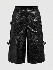 ROMWE MEN Street Life Spring/Summer Casual Men'S Fashion Capri Length Pu Leather Textured Pants - Black - View 7