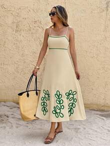 SHEIN Frenchy Women's Sleeveless Contrast Color Long Dress, Fashionable Summer,Summer Dress,Vacation Dress - Green - View 5
