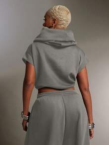 Denimoi Áo nỉ cổ cao có mũ, đa năng, chất liệu vải bông mềm mại, kiểu dáng thời trang đường phố. - Xám - Xem 5