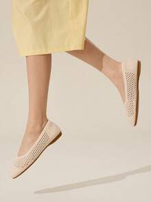 Ressula Women Casual Versatile Commute Minimalist Hollow Flats - Apricot - View 4