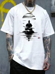 A men's round neck casual short top, elegant and casual, suitable for daily outings, Christmas, regular length, essential for travel - Blanco - Ver 1