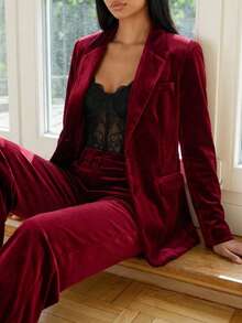 Lilora Áo blazer nữ màu đỏ tía thanh lịch, thích hợp đi làm, phong cách quý tộc cổ điển, thập niên 2000, kiểu Trung Quốc, ngày Valentine. - Màu Đỏ Sâu - Xem 3