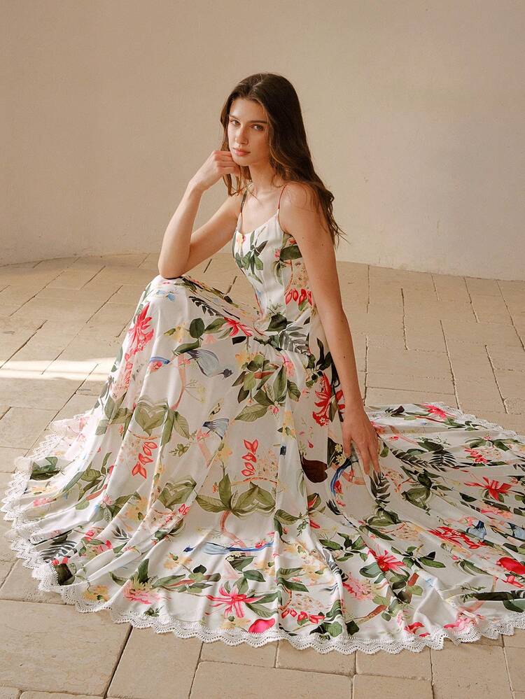 WOMEN'S FLORAL PRINT OVERSIZED A-LINE DRESS, VACATION STYLE