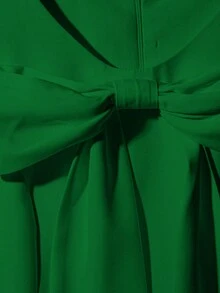 GlowEve Women's White Round Neck Cinching Waist Bow Sleeveless Elegant Mini Dress - Green - View 4