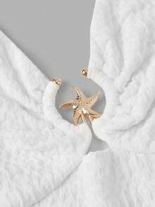 SHEIN MOD Đầm dạ hội cỡ lớn gợi cảm cổ chữ V dáng đuôi cá, trang trí sao biển kim loại, dây buộc cổ sau lưng hở, chất liệu vải có họa tiết, kiểu dáng thanh lịch, thích hợp cho kỳ nghỉ nữ, lễ tốt nghiệp, dự tiệc cưới. - trắng - Xem 2