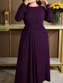 Modelyn Vestido de manga larga de unicolor elegante para mujer de talla grande - Burdeos - Ver 5