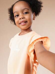 SUMWON Girls Ruffle Sleeve Be Kind Graphic Tee And Wide Leg Pants Two Piece Casual Coordinating Set For Spring Summer Vacation - Orange - View 5