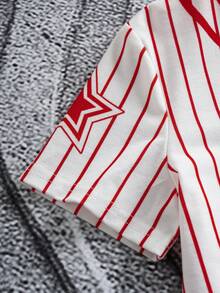 SHEIN HOT STUFF Young Boy Casual Fashion Street Cartoon Star Stripe Print Short Sleeve T-Shirt, Summer - White - View 8