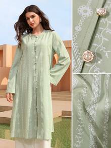 Graceveil 清新绿色花卉印花长袖宽松优雅女式衬衫 - 綠色 - 查看 2