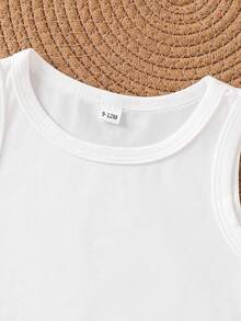 SHEIN Bộ 4 áo thun dệt kim không tay cổ tròn, thích hợp mặc ngoài khi đi chơi, mặc thường ngày, đi du lịch, phù hợp cho bé trai từ 6 tháng đến 3 tuổi. - trắng - Xem 3