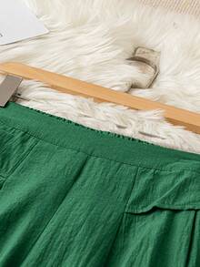 Plus Size Solid Color Simple Casual Loose Pants Fall Cloth For Women - Green - View 5