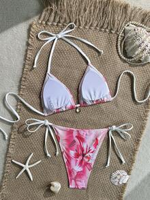 Swim Vcay Bikini de dos piezas de tela texturizada con estampado colorido para vacaciones y playa, de uso casual para mujer - Multicolor - Ver 2
