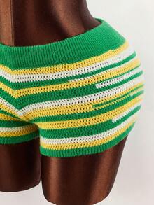 Amplova Y2k Women's Casual Patchwork Knot Design Versatile Daily Wear Knit Shorts Summer Holidays Carnival Costume Spring Women Beach Vacations Women Elegant For Women Vacations Y2k Party Valentine's Day Summer For Women Spring - Army Green - View 11