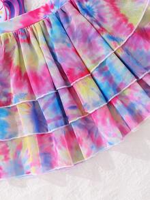 SHEIN 女童扎染卡通印花连体泳衣带裙套装 - 彩色 - 查看 8