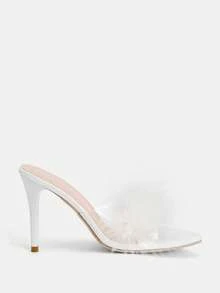 Glitzique Dép xỏ ngón lông thú cho nữ 2024 Dép cao gót xỏ ngón đa năng phong cách cổ điển mới cho ngày lễ tình nhân - trắng - Xem 8