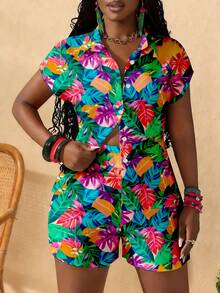 Slaydiva 新款休闲度假宽松女式纹理面料纽扣衬衫和打结短裤休闲夏季套装 - 彩色 - 查看 5