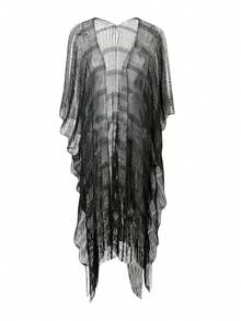 Swim SXY 女士性感纯色层叠流苏沙滩罩衫泳衣连衣裙，春夏秋季 - 黑色 - 查看 5