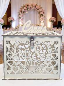 1pc Rustic Wooden Lock Wedding Card Box, Suitable For Weddings, Birthdays, Graduations - White - View 7