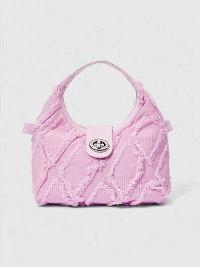 ROMWE Kawaii 輕便商務休閒迷你 Hobo 包時尚粉紅原邊扭鎖適合青少年女孩女大學生、菜鳥和白領的日常生活非常適合辦公室、大學、工作、商務、通勤、戶外、旅行、郊遊