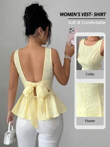 Elenzga Ladies Weave Elegant And Romantic Summer Vests - Yellow - View 1
