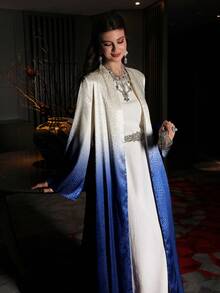 Yasmyna Damblå Ombre Chiffong Långärmad Elegant Leopardmönstrad Abaya, Vår/Sommar - Multifärgad - Visa 1