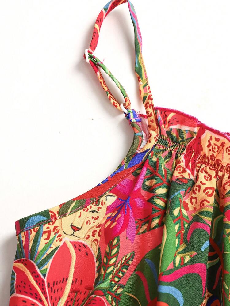 SHEIN 少女热带花卉印花连体裤，休闲度假装 - 彩色 - 查看 4