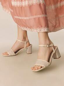 Styleloop Sandali con tacco alto alla moda con fibbia e punta quadrata, adatti per l'uso quotidiano delle donne - Beige - Visualizzare 2