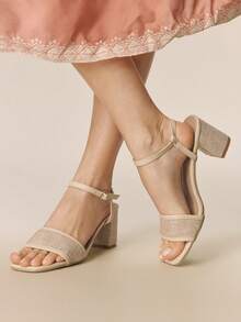 Styleloop Sandali con tacco alto alla moda con fibbia e punta quadrata, adatti per l'uso quotidiano delle donne - Beige - Visualizzare 4