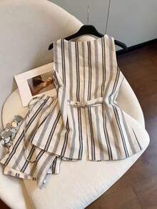 Airaco 女士条纹无袖上衣和短裤套装 - 白色 - 查看 2