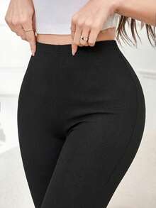 Modelyn 黑色针织弹力腰修身休闲打底裤（女款） - 黑色 - 查看 6