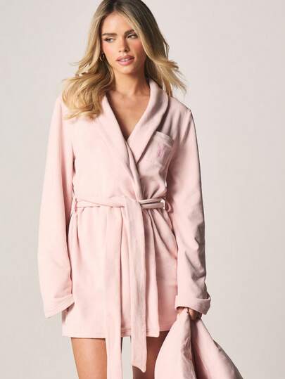 Missguided x Playboy Fluffy Soft Fleece Bathrobe With Tie Belt And Shawl Collar For Cozy Lounging And Relaxation At Home
