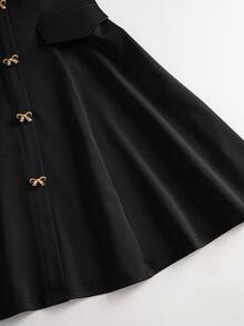 Franclia Stylish Sleeveless Black Mini Dress For Women Knitted Fabric With Scoop Neck Flared Hem Bow Details And A Line Design - Black - View 4