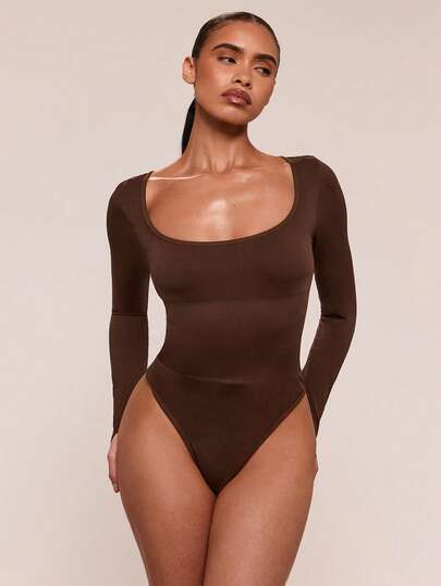 SHEIN BAE Seamless High Elasticity Yoga Fitness Sports Backless Jumpsuit Bodysuits For Women Lace Up Back Bodysuit