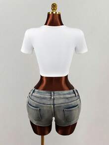 Mistrie Tie-Up Cropped Short Sleeve Printed T-Shirt, Summer - Multicolor - View 2