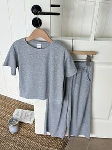 DAZY Bộ đồ ngủ ngắn tay và quần dài màu trơn cho bé gái - Nhiều màu - Xem 5